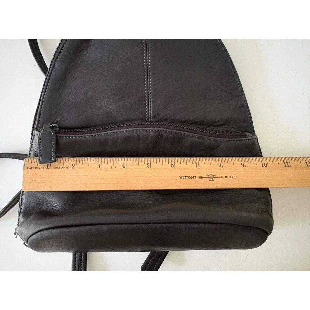 Tignanello Black Soft Leather Zipper Backpack Minimalist Dome Shaped Vintage